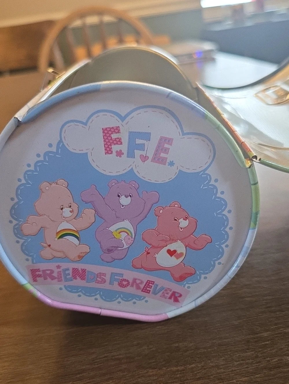 Care Bears Pink White Beaded Handle Kids Bag with Rainbow Print